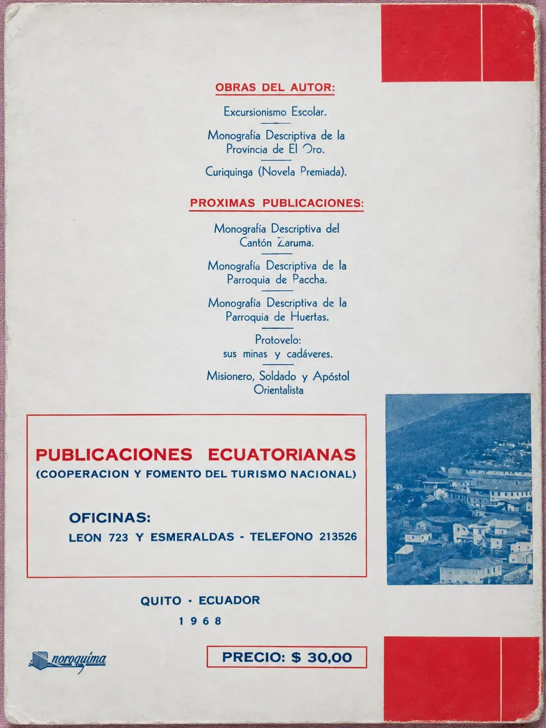 Contraportada de la Monografía descriptiva del cantón Piñas